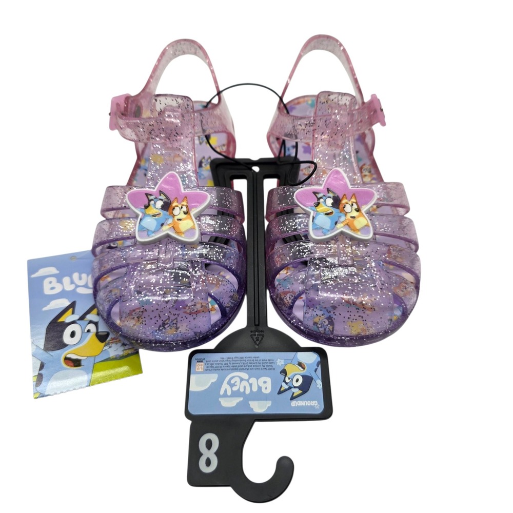 Bluey And Bingo Sandals Kids Purple Pink Glitter Star Jelly Shoes Size 8 NWT - Picture 3 of 5